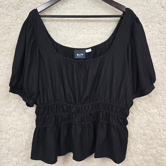 Maeve Top Women 3X Black‎ Pullover Puff  Sleeve Stretch Minimalist Anthropologie - Picture 1 of 12